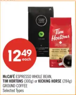 Shoppers Drug Mart McCAFÉ Espresso Whole Bean TIM HORTONS (300g) or KICKING HORSE (284g) Ground Coffee offer