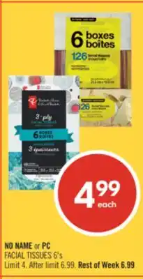 Shoppers Drug Mart NO NAME or PC FACIAL TISSUES offer