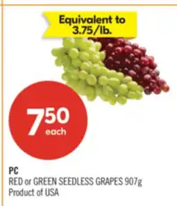 Shoppers Drug Mart PC RED or GREEN SEEDLESS GRAPES offer