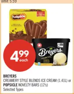 Shoppers Drug Mart BREYERS CREAMERY STYLE BLENDS ICE CREAM (1.41L) or POPSICLE NOVELTY BARS (12's) offer
