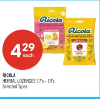 Shoppers Drug Mart RICOLA HERBAL LOZENGES 17'S - 19's offer