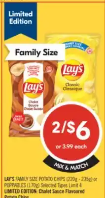 Shoppers Drug Mart LAY'S FAMILY SIZE POTATO CHIPS (220g-235g) or POPPABLES (170g) offer