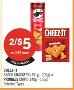 Shoppers Drug Mart CHEEZ-IT SNACK CRACKERS (191g-200g) or PRINGLES CHIPS (148g-156g) offer