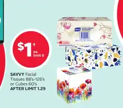 Rexall SAVVY Facial Tissues 88's-126's or Cubes 60's offer