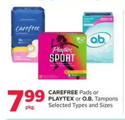 Rexall CAREFREE Pads or PLAYTEX or O. B. Tampons offer
