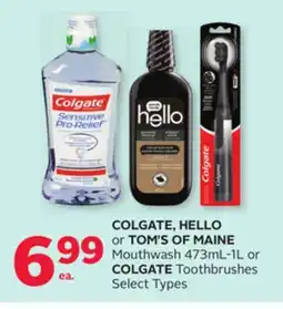 Rexall COLGATE, HELLO or TOM'S OF MAINE Mouthwash 473mL-1L or COLGATE Toothbrushes offer