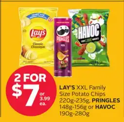 Rexall LAY'S XXL Family Size Potato Chips 220g-235g, PRINGLES 148g-156g or HAVOC 190g-280g offer