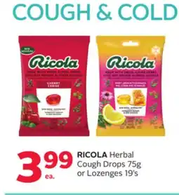 Rexall RICOLA Herbal Cough Drops 75g or Lozenges 19's offer