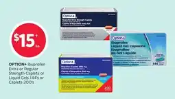 Rexall OPTION+ Ibuprofen Extra or Regular Strength Caplets or Liquid Gels 144's or Caplets 200's offer