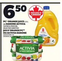 Independent City Market PC ORANGE JUICE, 2.5 L OR DANONE ACTIVIA, 12 x 100 G / 8 x 93 ML offer