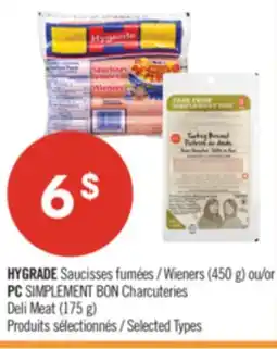 Pharmaprix HYGRADE Wieners (450 g) or PC SIMPLEMENT Deli Meat (175 g) offer