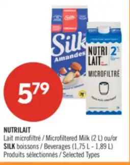 Pharmaprix NUTRILAIT Microfiltered Milk (2 L) or SILK Beverages (1,75 L - 1,89 L) offer