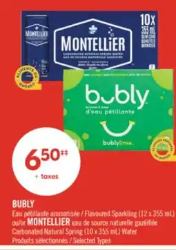 Pharmaprix BUBLY Flavoured Sparkling (12 x 355 mL) or MONTELLIER Carbonated Natural Spring (10 x 355 mL) Water offer