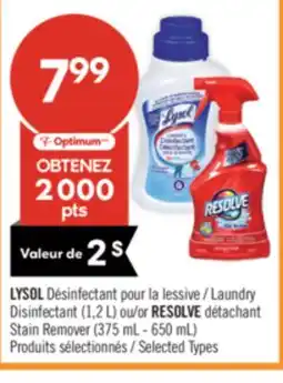 Pharmaprix LYSOL Laundry Disinfectant (1,2 L) or RESOLVE Stain Remover (375 mL - 650 mL) offer