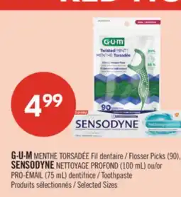 Pharmaprix G∙U∙M Flosser Picks (90), SENSODYNE NETTOYAGE PROFOND (100 mL) or PRO-ÉMAIL (75 mL) Toothpaste offer