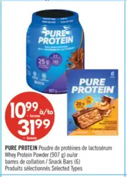 Pharmaprix PURE PROTEIN Whey Protein Powder (907) g or Snack Bars (6) offer