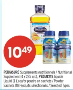 Pharmaprix PEDIASURE Nutritional Supplement (4 x 235 mL), PEDIALYTE Liquid (1 L) or Powder Sachets (8) offer