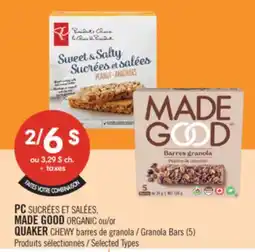 Pharmaprix PC SUCRÉES ET SALÉES, MADE GOOD ORGANIC or QUAKER CHEWY Granola Bars offer