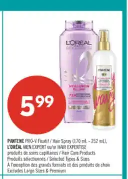 Pharmaprix PANTENE PRO-V Hair Spray (170 ml-252 mL), L'ORÉAL MEN EXPERT or HAIR EXPERTISE Hair Care Products offer