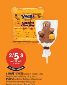 Pharmaprix CARNABY SWEET Belgian Chocolate Lollipop (30 g) or PEEPS Marshmallow Halloween Treats (85 g) offer