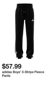 Sport Chek adidas Boys' 3-Stripe Fleece Pants offer