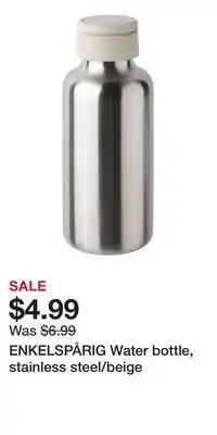 IKEA ENKELSPÅRIG Water bottle, stainless steel/beige offer