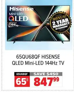 2001 Audio Video HISENSE QLED Mini-LED 144Hz TV 65 offer