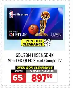 2001 Audio Video 65U78N HISENSE 65 4K Mini-LED QLED Smart Google TV offer