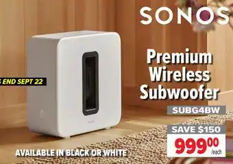 2001 Audio Video SONOS SUBWOOFER GEN4 WHITE offer