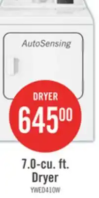 The Brick Whirlpool 29 7.0 Cu. Ft. Electric Dryer with AutoSensing - YWED4105SW offer