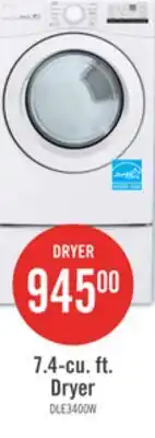 The Brick LG 7.4 Cu. Ft. Electric Dryer - White - Stackable - DLE3400W offer