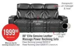 The Brick Elite 86 Genuine Leather Massage Power Reclining Sofa with Power Headrests and Storage Arms - Black offer