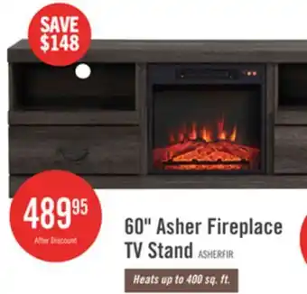 The Brick Asher 60 Rustic Electric Fireplace TV Stand with Storage & Cable Management for TVs up to 65- Bro offer