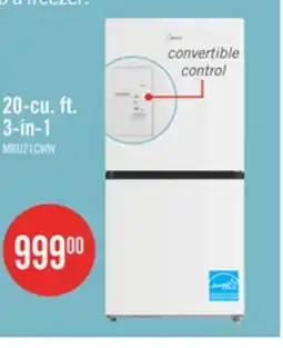 The Brick Midea 20 Cu. Ft. 3-in-1 Convertible Refrigerator-Freezer - White - MRU21C7BWW offer