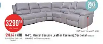 The Brick Marcel 6-Piece Genuine Leather Power Reclining Sectional with Storage Console and USB Port - Grey offer