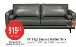 The Brick Edge 86 Genuine Leather Sofa with Wood Legs and Removable Back Cushions - Grey offer