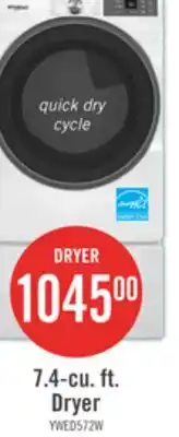 The Brick Whirlpool 7.4 Cu. Ft. Smart Electric Dryer with Wrinkle Shield - White - YWED5720RW offer