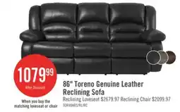 The Brick Toreno 86 Genuine Leather Reclining Sofa - Black offer
