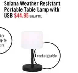 The Brick Solana 11 Modern Metal Acrylic Portable Indoor/Outdoor Table Lamp with USB Port - Black offer