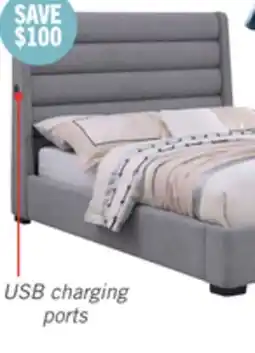 The Brick Jade Upholstered Platform Bed with USB Ports in Grey Fabric - Queen Size offer