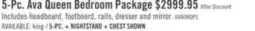 The Brick Ava 5pc Bedroom Set with Bed, Dresser & Mirror, LED, Glam, White - Queen Size offer