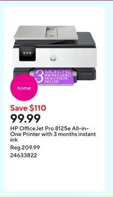 Staples HP OfficeJet Pro 8125e All-in-One Printer with 3 months instant ink offer