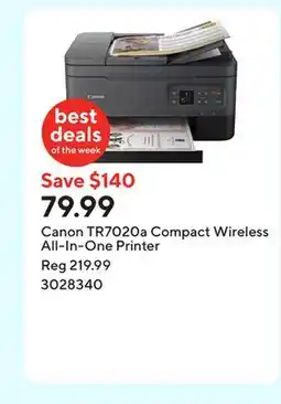 Staples Canon TR7020a Compact Wireless All-In-One Printer offer