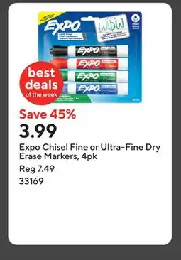 Staples Expo Chisel Fine or Ultra-Fine Dry Erase Markers, 4pk offer