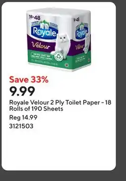 Staples Royale Velour 2 Ply Toilet Paper - 18 Rolls of 190 Sheets offer