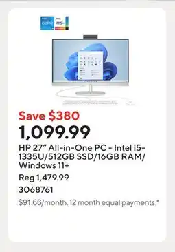 Staples HP 27 All-in-One PC - Intel i5-1335U/512GB SSD/16GB RAM/Windows 11+ offer