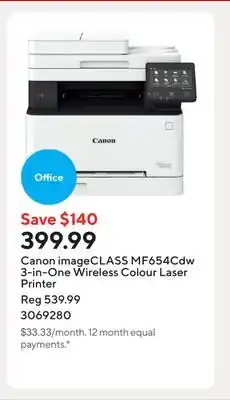 Staples Canon imageCLASS MF654Cdw 3-in-One Wireless Colour Laser Printer offer