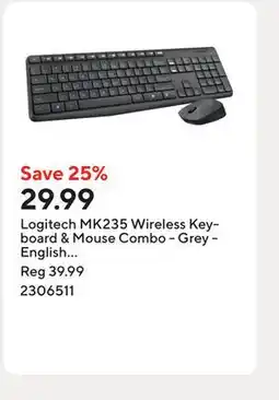 Staples Logitech MK235 Wireless Keyboard & Mouse Combo - Grey - English (920-007897) offer