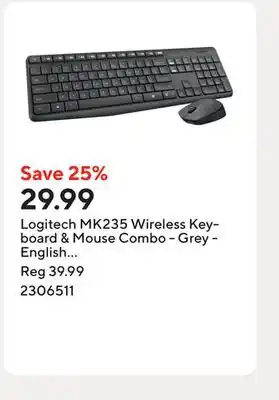 Staples Logitech MK235 Wireless Keyboard & Mouse Combo - Grey - English (920-007897) offer