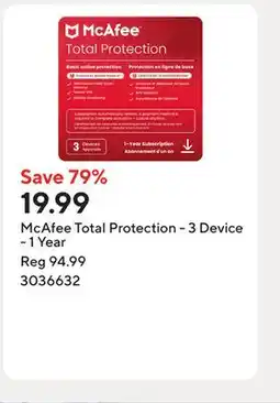 Staples McAfee Total Protection - 3 Device - 1 Year offer
